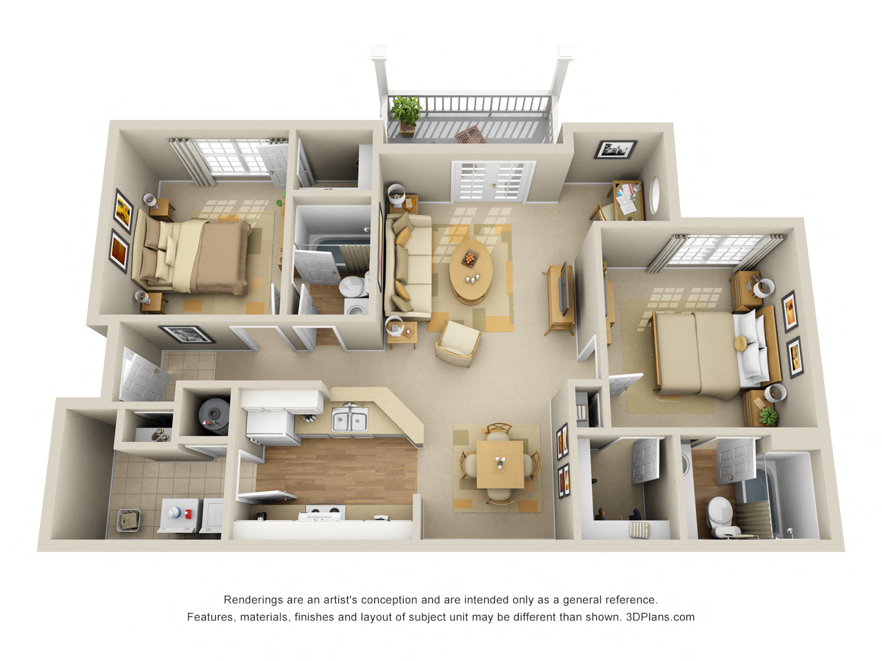 Floor plan for 2 beds, 2 baths, 1060 sqft